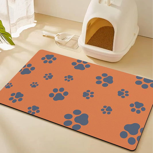 12"×20" Dog Food Mat-Absorbent Dog Mat for Food and Water, No Stains Quick Dry Cat Bowl Mat Non Skid Feeding Mat with Footprints for Messy Drinkers Orange