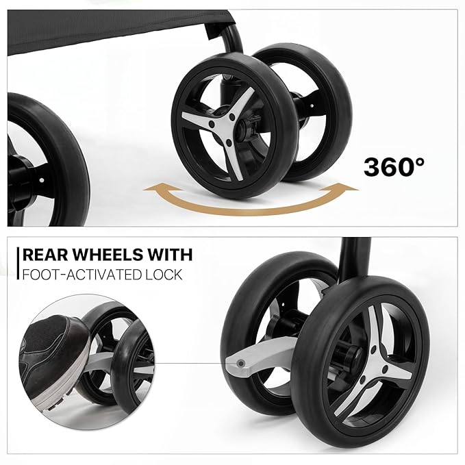 MoNiBloom 4 Wheels Pet Stroller, Easy-Fold Puppy Cage Jogger Stroller with Sun Cover, Pad and Rear Storage Bag, Breathable and Visible Mesh for Small/Medium Pets up to 22 lbs, Black