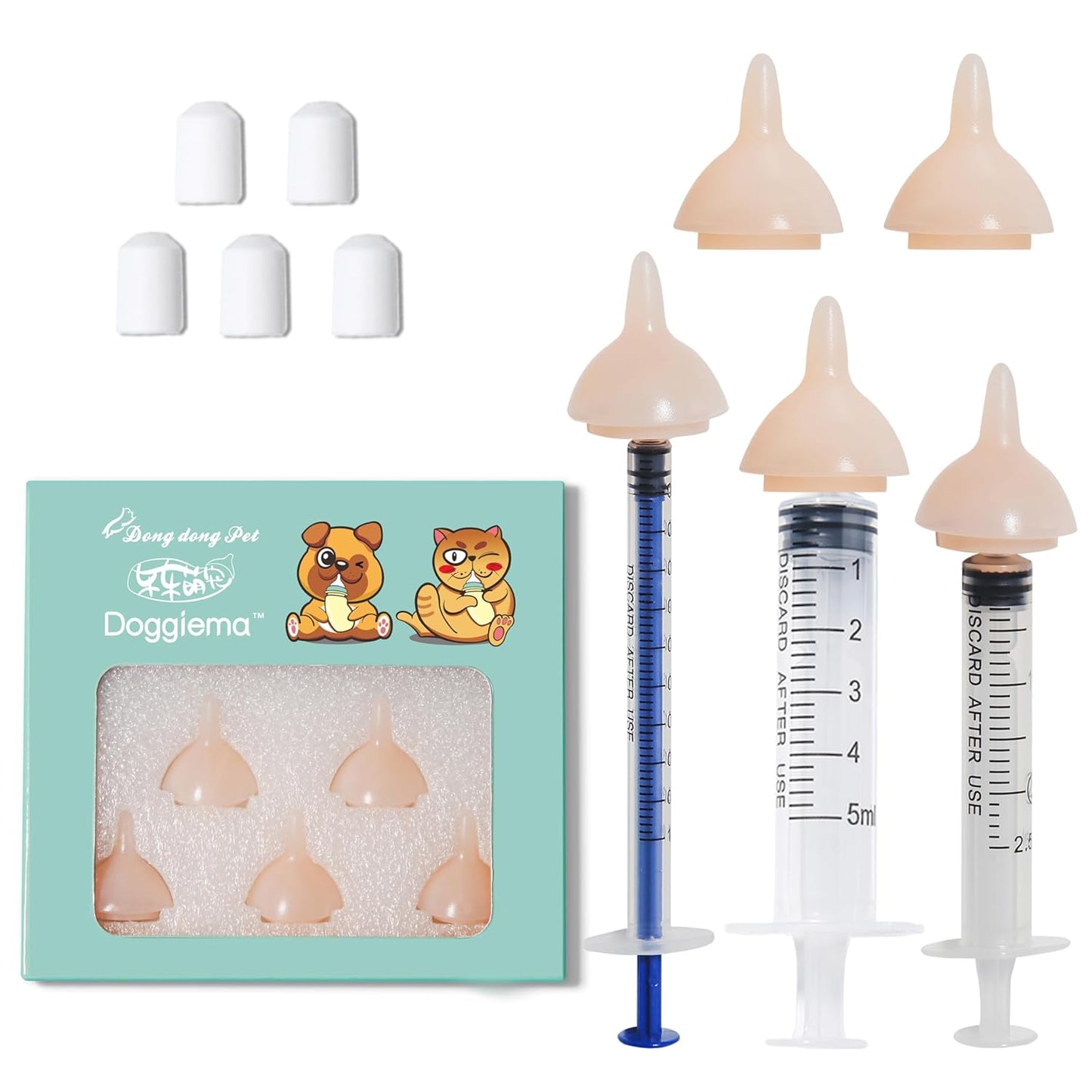 Silicone Feeding Nipples and Syringes for Newborn Kittens, Puppies, Small Animals, Rabbits Dongdong pet