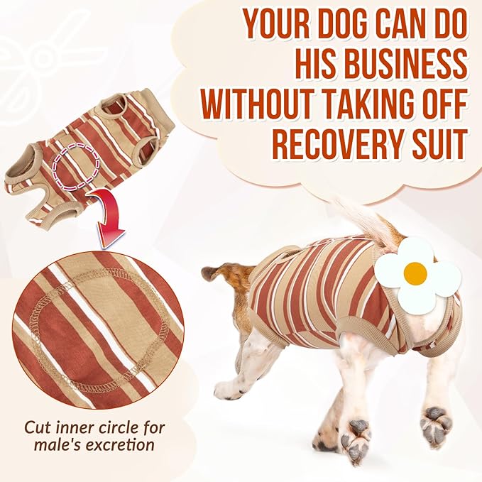 Lukovee Recovery Suit for Dogs, Onesie Surgery Recovery Suit for Female Male Dogs, Abdominal Wounds Cone E-Collar Alternative Prevent Licking Spay Recovery Suit (Brown Stripes,S)