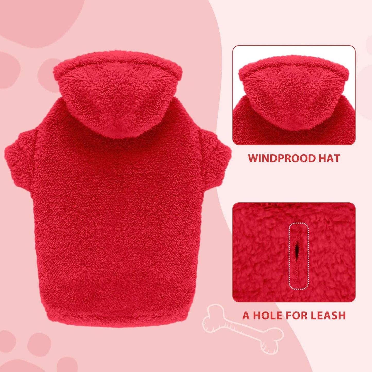 Fuzzy Dog Sweaters for Small Dogs Dog Hoodie Pet Clothes Warm Soft Cozy Coats Hooded Sweatshirt Fleece Small Pet Hoodies Sweater(Red-S)