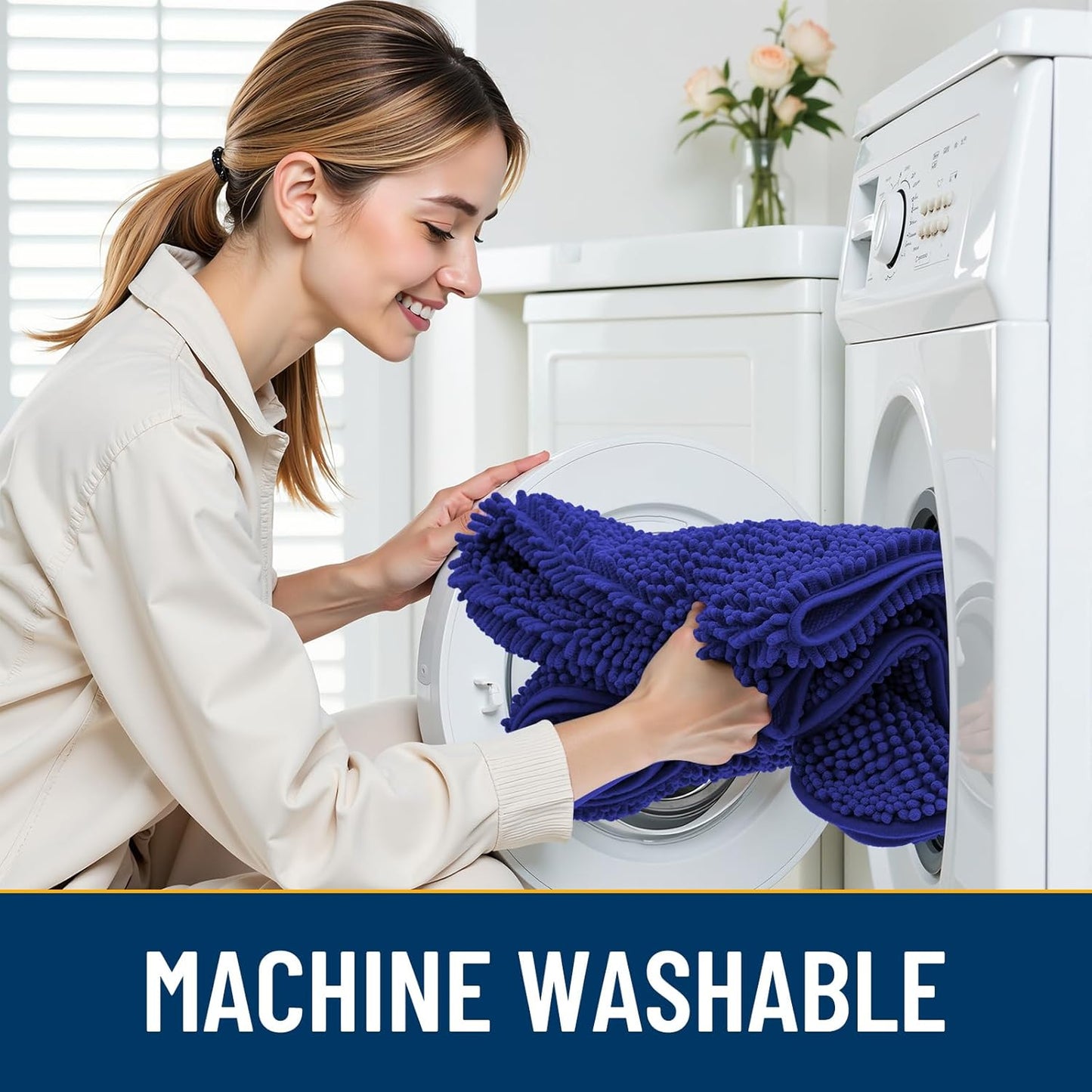 Smiry Dog Door Mat for Muddy Paws 71x46, Absorbs Moisture and Dirt Doormat, Non-Slip Washable Quick Dry Chenille Front Door Mat Indoor Entrance, Entryway Carpet for Inside Floor, Navy Blue