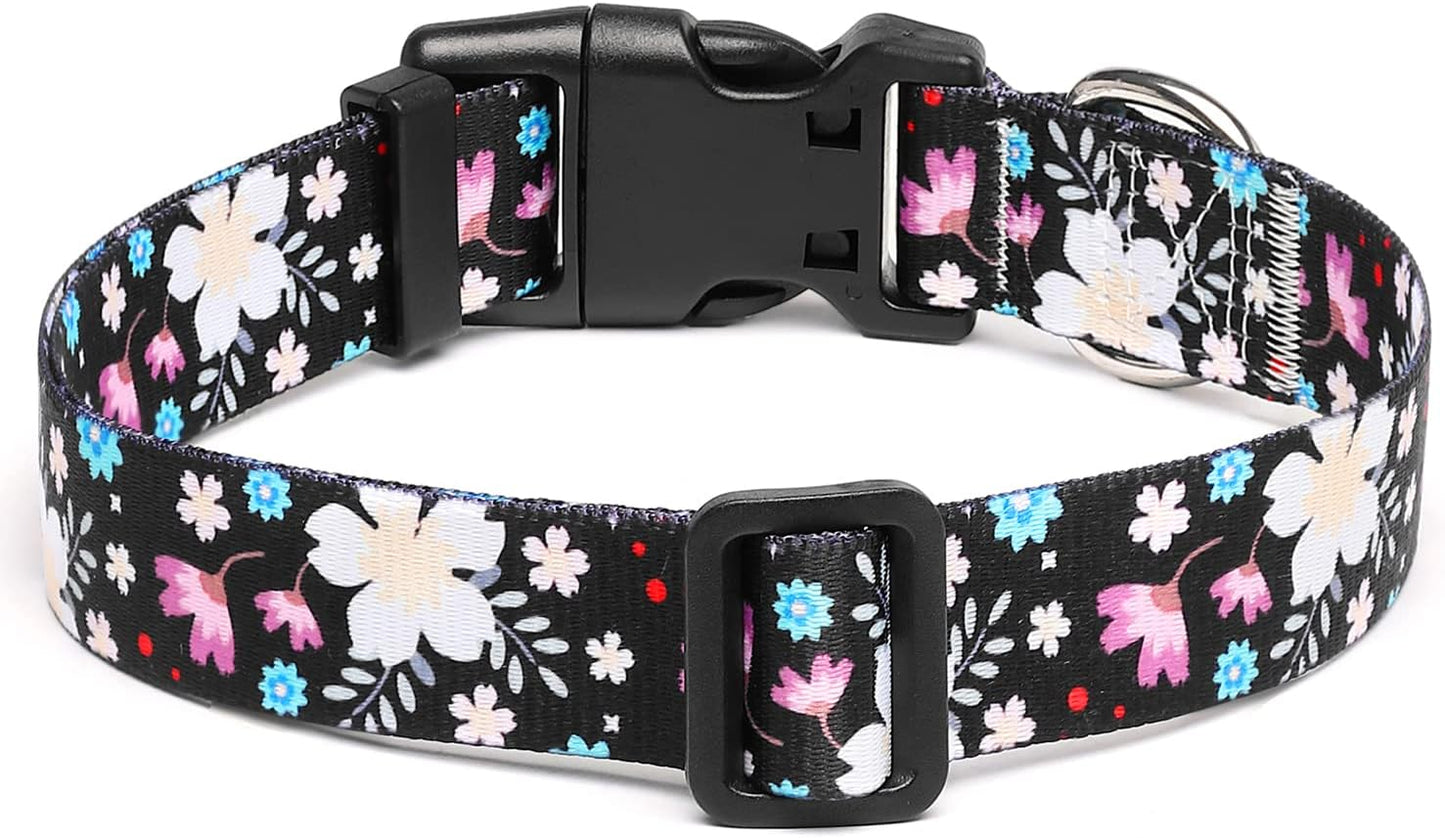 Mercano Adjustable Dog Collar - Special Design Patterns, Soft Nylon Comfortable Durable Pet Collar for Small Medium Large Dogs (XS, Floral White)