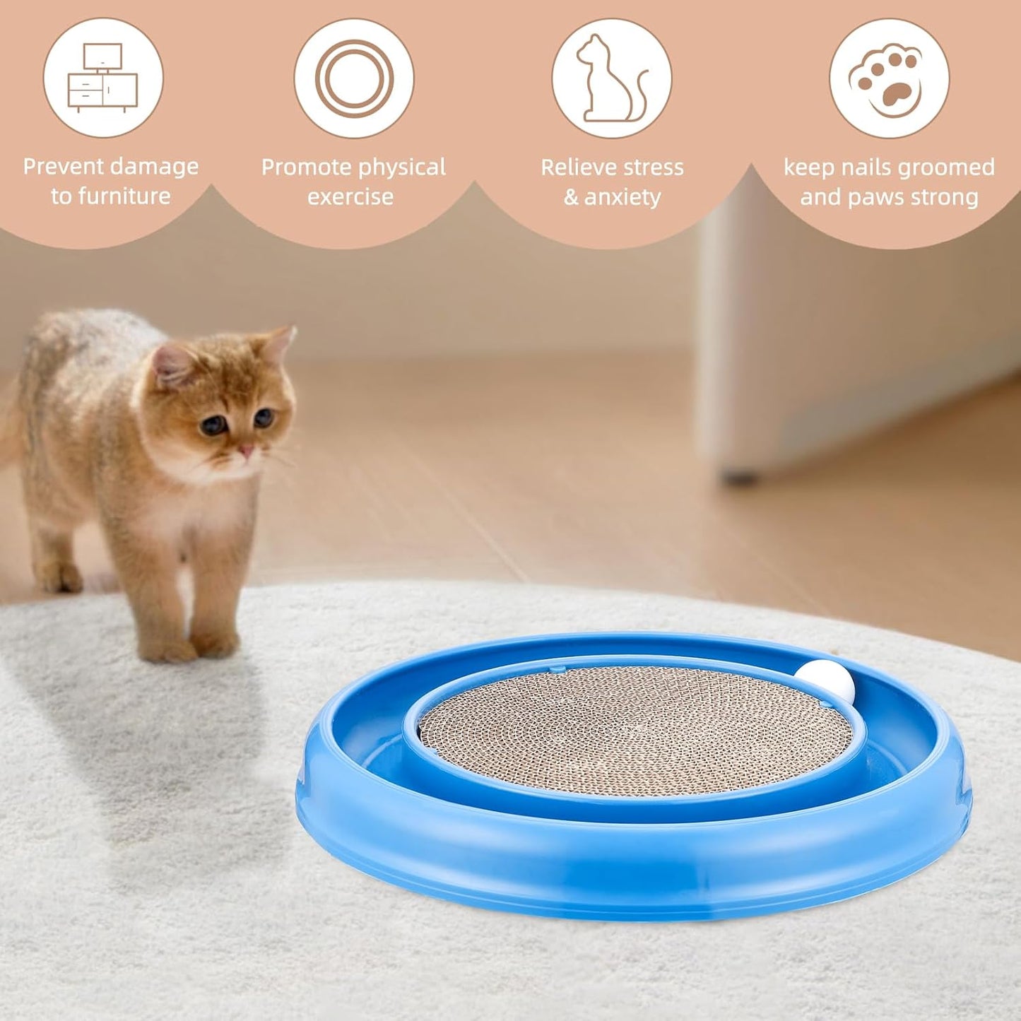 Cat Scratching Board with Balls for Cats Grinding Claw, Round Cat Scratcher Interactive Toy, Cat Ball Track Scratcher Pad for Cats Exercise Play(Grey)