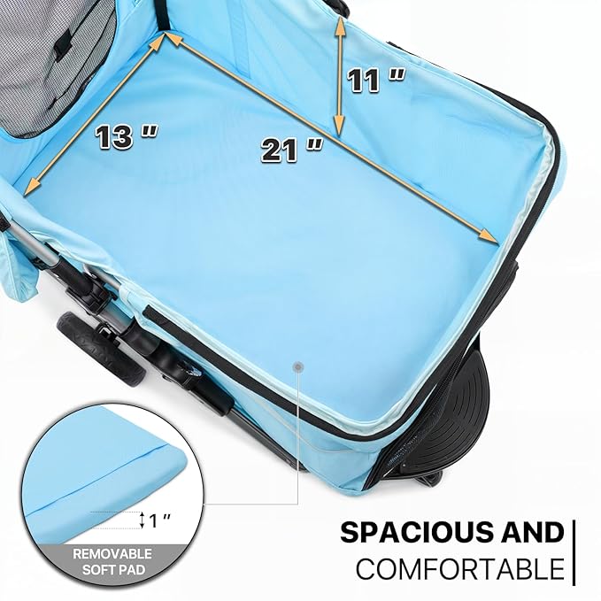 MoNiBloom 3 Wheels Pet Dog Cat Stroller for Small Medium Dogs Cats, Lightweight Foldable Jogger Stroller w/Storage Basket and Cup Holder, Mint Green