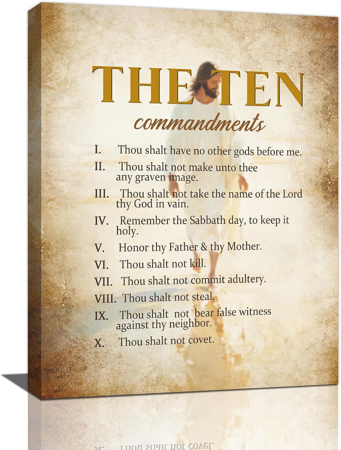 The Ten Commandments Christian Pictures Wall Art, Bible Verse Jesus Bathroom Wall Decor Religion Scripture Framed Painting Religious Canvas Artwork for Church Bedroom Living Room 20"L x 16"W