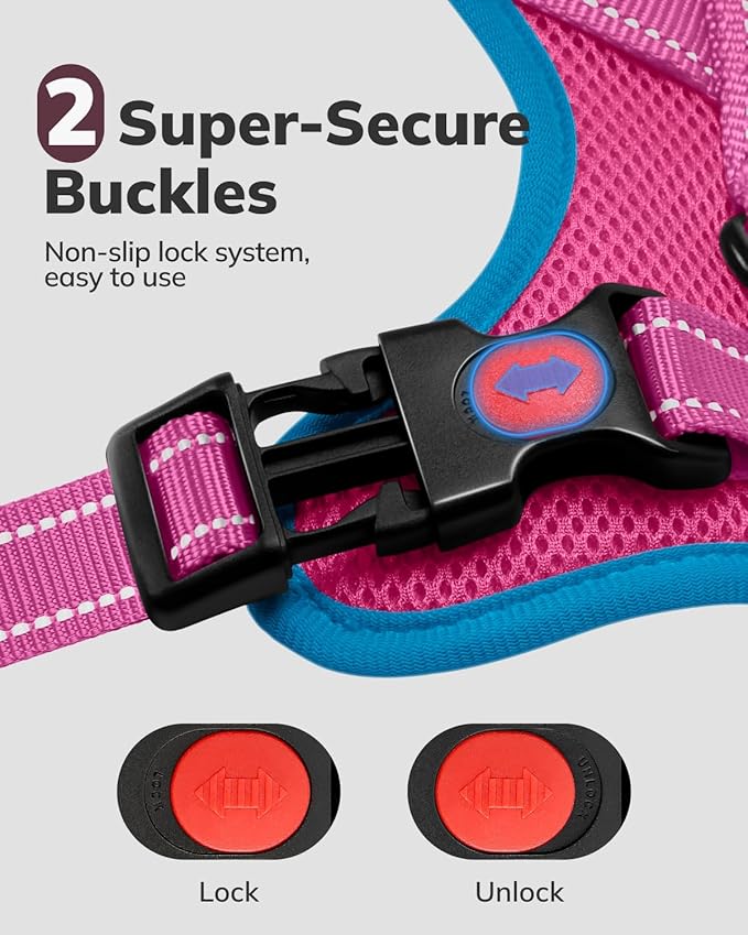 MIDOG No-Pull Dog Harness | Adjustable & Reflective Pet Harness Leash Set for Small Medium Large Dogs Walking, Training| No Choke, Front Clip, Soft Padded Vest with Easy Control Handle - Pink, S