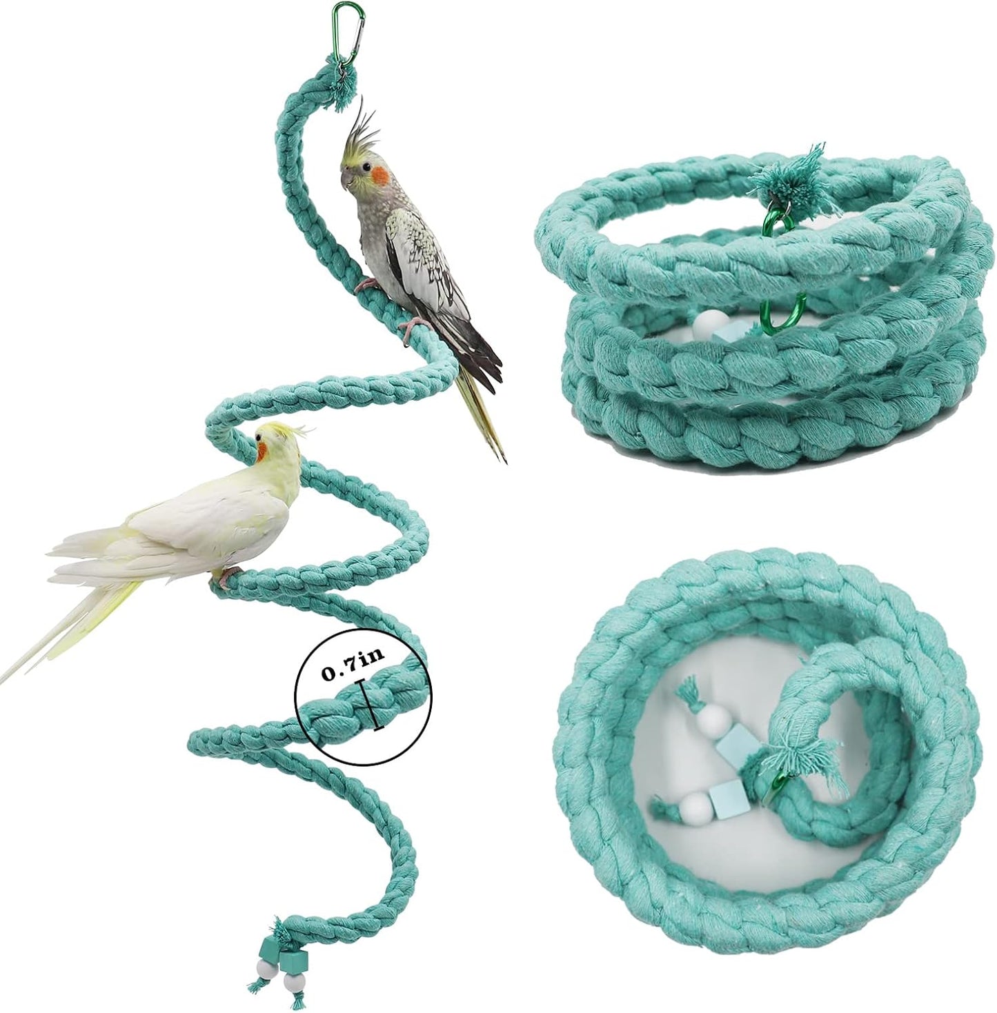 Dnoifne 59 Inch Spiral Rope Perch, Bird Cage Stand Pole Accessory, Climbing Toy for Parrot, Parakeet, Budgie, Lovebird, Cockatiel (59"/1.5 M)