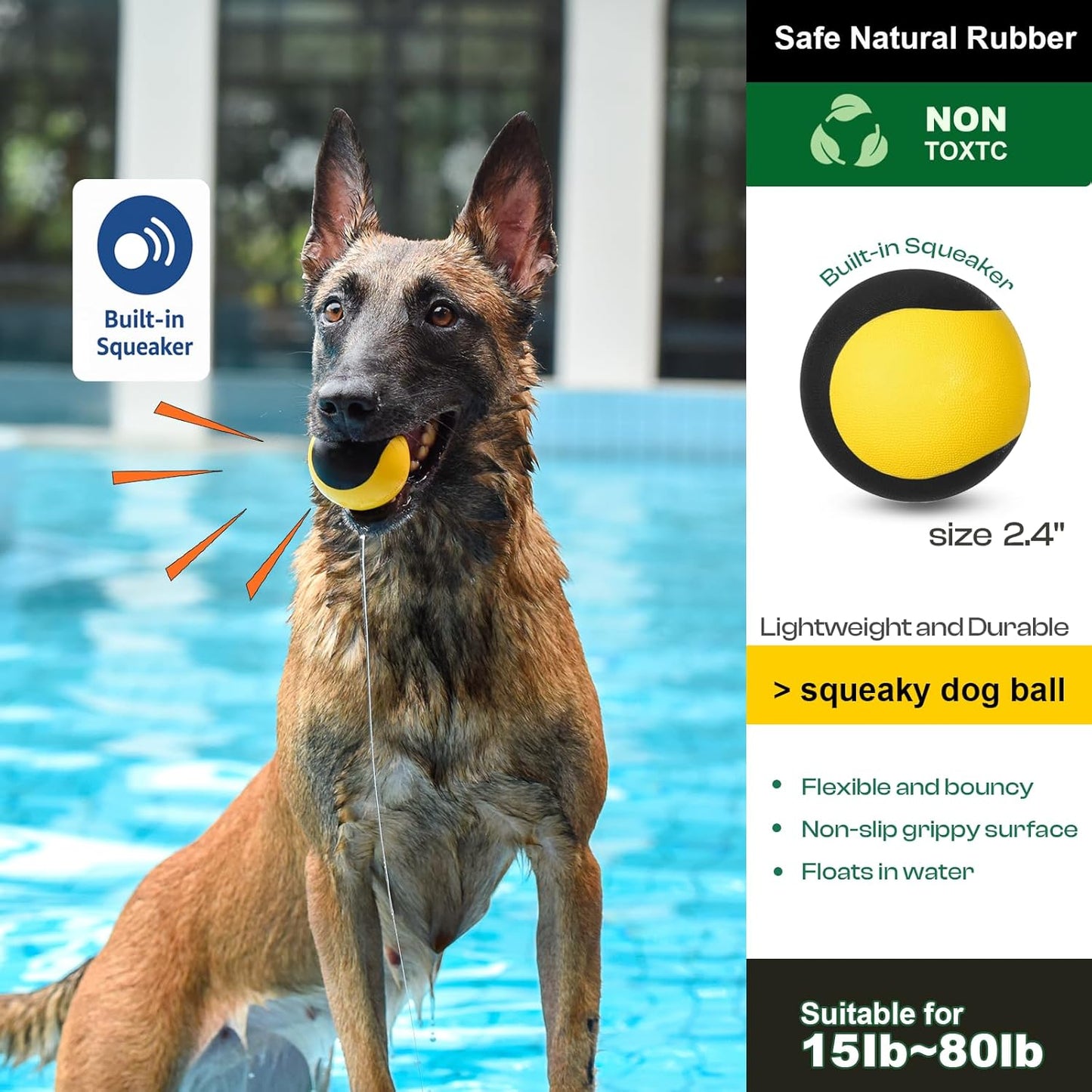 Squeaky Floating Dog Toy – Interactive Water Ball for Fetch & Pool Play, Durable Cognitive Ball for Smart Dogs,Ideal for Medium & Large Dogs