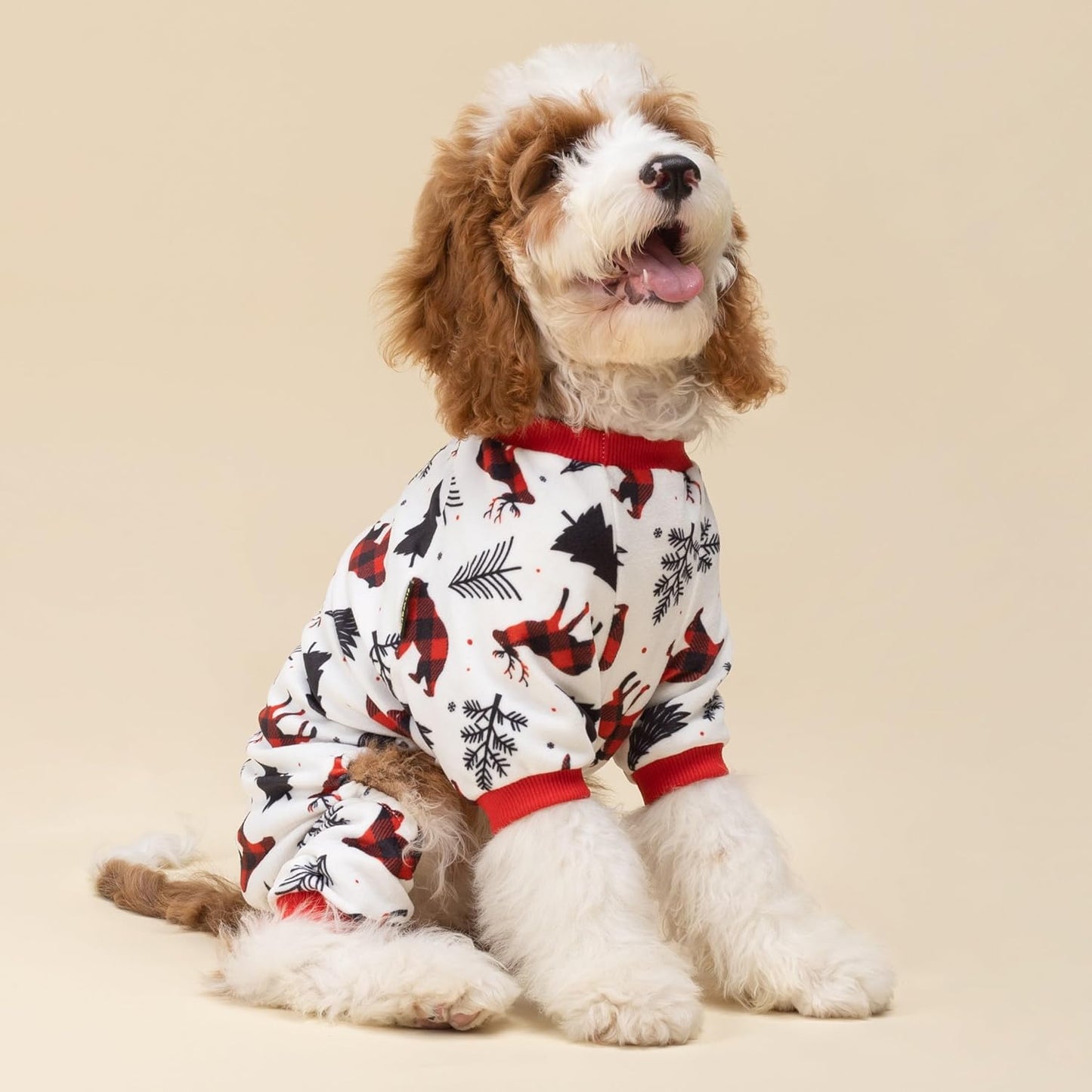 Fitwarm Reindeer Dog Christmas Pajamas, Winter Doggy Clothes for Small Dogs Boy Girl, Fleece Dog Onesie with Feet, Holiday Pet Outfit, Black, White, Red, XS