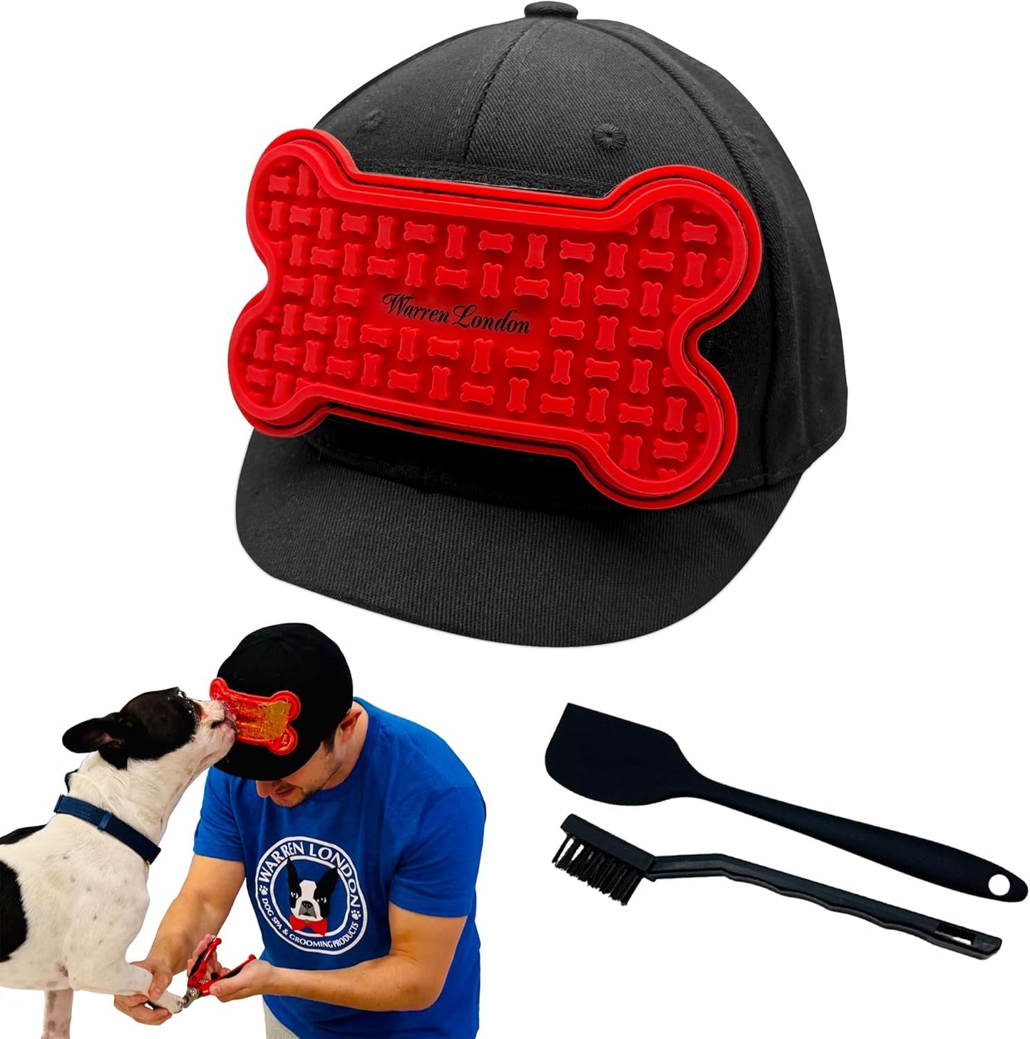 Distract-A-Hat ™ by Warren London - Dog Grooming Distraction Lick Hat for Nail Clipping and Grooming – Adjustable Fit with Adhesive Dog Lick Pad, Spreader & Cleaning Brush Included