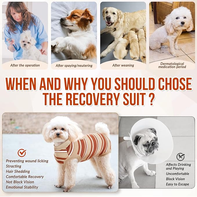 Lukovee Recovery Suit for Dogs, Onesie Surgery Recovery Suit for Female Male Dogs, Abdominal Wounds Cone E-Collar Alternative Prevent Licking Spay Recovery Suit (Brown Stripes,XL)