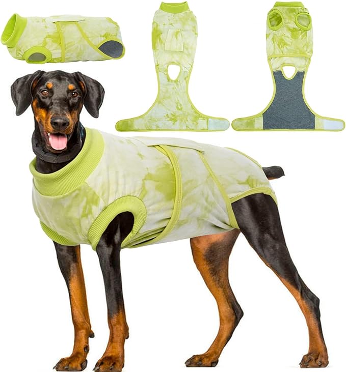 Kuoser Dog Surgery Recovery Suit, Anti Licking Pet Surgical Suit for Dogs Male Neuter, Female Dog Surgery Suit for Spay Subsititute E-Collar Cone, Dogs Body Suits After Surgery Green Tie Dye 2XL