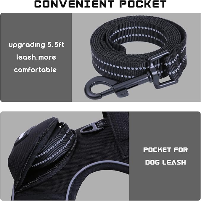 No Pull Dog Harness for Medium Dogs, Adjustable No Choke Pet Vest with Dog Leash Fit Smart Reflective Pet Walking Harness for Training Easy Control Soft Handle Black S