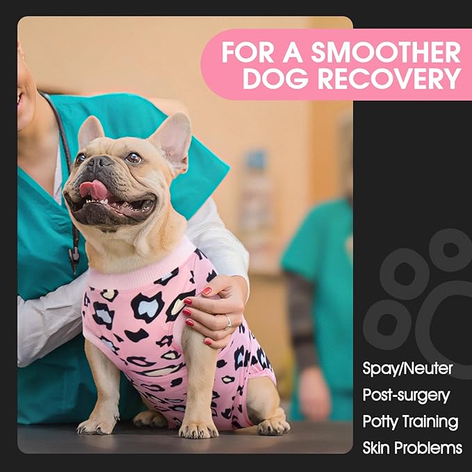 FUAMEY Recovery Suit for Dogs After Surgery,Soft Breathable Dog Bodysuit E-Collar & Cone Alternative Surgical Suit,Male Female Dog Neuter Spay Suits Anti Licking Wounds Onesie Pink Leopard S