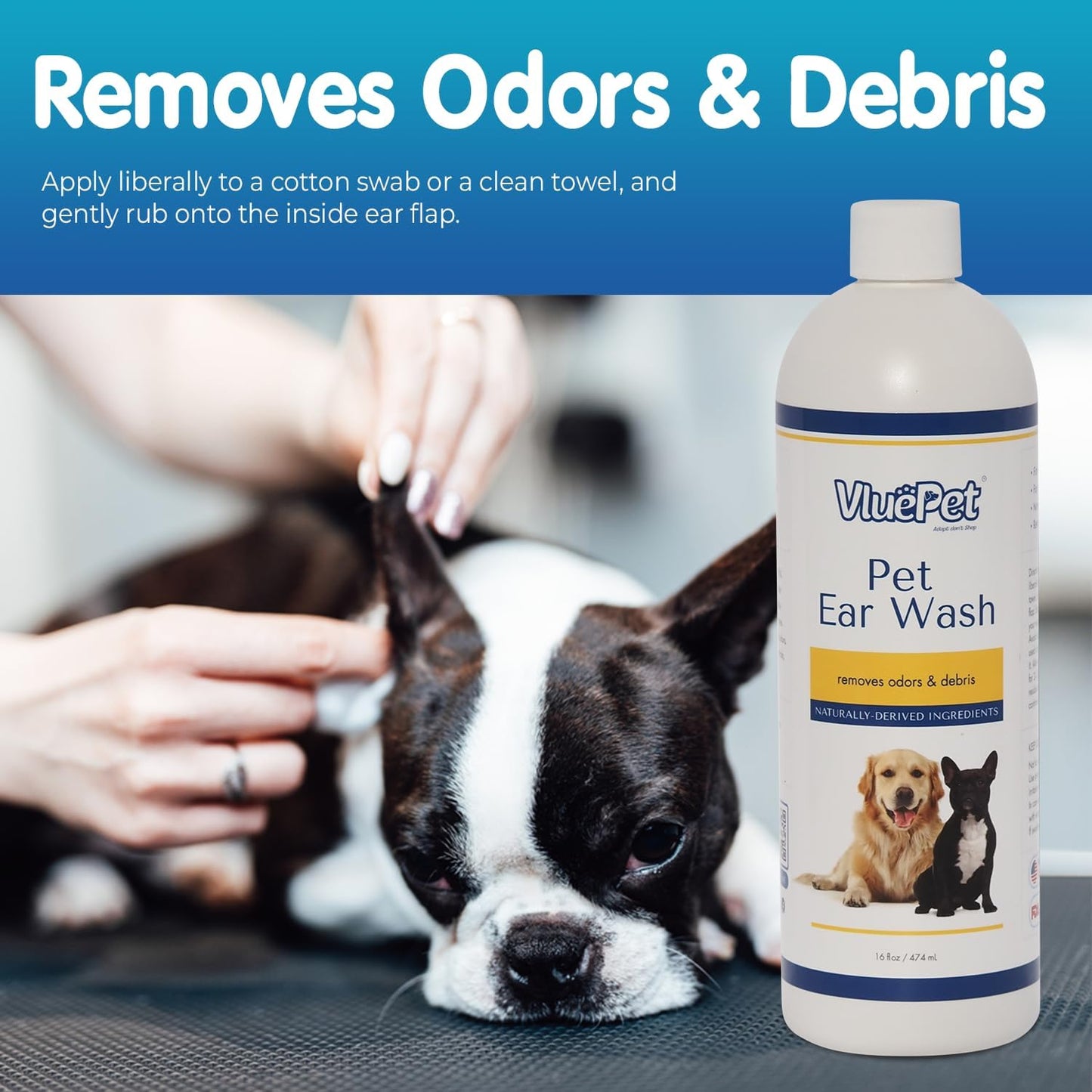 VLUEPET | Pet Ear Wash - Ear Infection Treatment to Relieve Ear Itching & Inflammation for Dog and Cat - Gently Remove Ear Wax - Natural Ingredients and Alcohol Free Ear Wash - All Natural – 16 fl oz