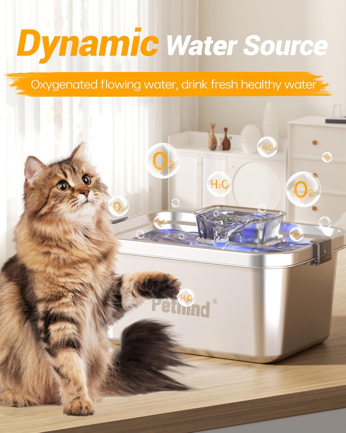 Dog Water Fountain for Large Dogs 2Gal/264oz Large Capacity Pet Water Dispenser Stainless Steel Water Cat Fountain Automatic Dog Water Bowl Dispenser with 3 Filters Ultra Quiet Pump Easy to Clean