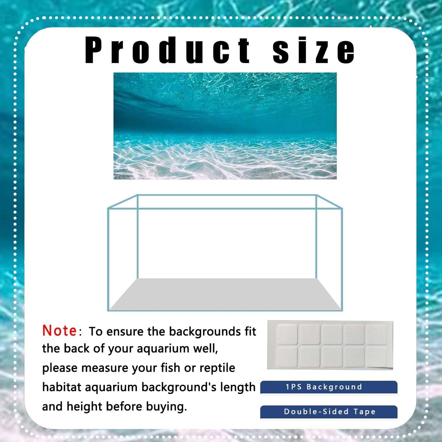 48X20IN Natural Undersea Aquarium Background, Undersea Beach Fish Tank Background, with 8 EVA Double-Sided Tape