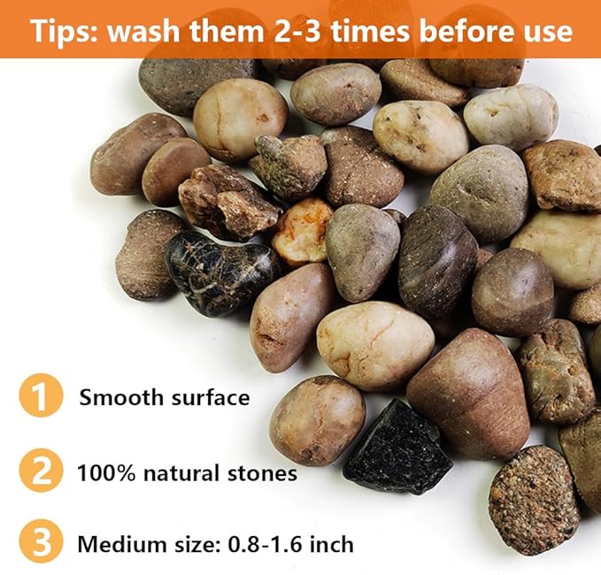 HappyFiller Decorative Natural Pebbles Polished Rocks Stones Mixed Color for Aquarium Gravel,Fish Turtle Tank,Outdoor Indoor Plants Top Dressing,Garden Landscaping,Home Vase Filler Decoration,10 LB