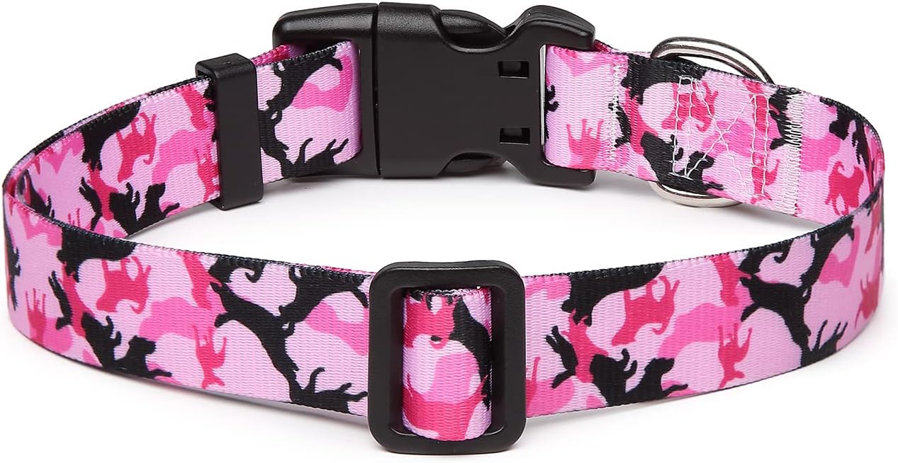 Mercano Adjustable Dog Collar - Special Design Patterns, Soft Nylon Comfortable Durable Pet Collar for Small Medium Large Dogs (XS, Dog Camouflage Pink)