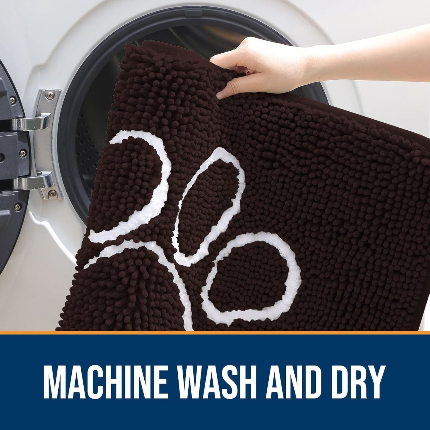 OLANLY Door Mat for Muddy Dog Paws 59x35, Ultra Absorbent Chenille Mud Doormat with Paw Print Design, Non-Slip Washable Doormat for Indoor Entryway, Quick-Dry Pet Bed Mats for Dirty Dogs, Brown