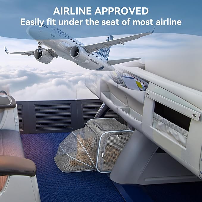 Petsfit Expandable Small Cat Carriers Dog Carrier, Airline Approved Soft-Sided Portable Washable Pet Travel Carrier with Two Extension Up to 9LB