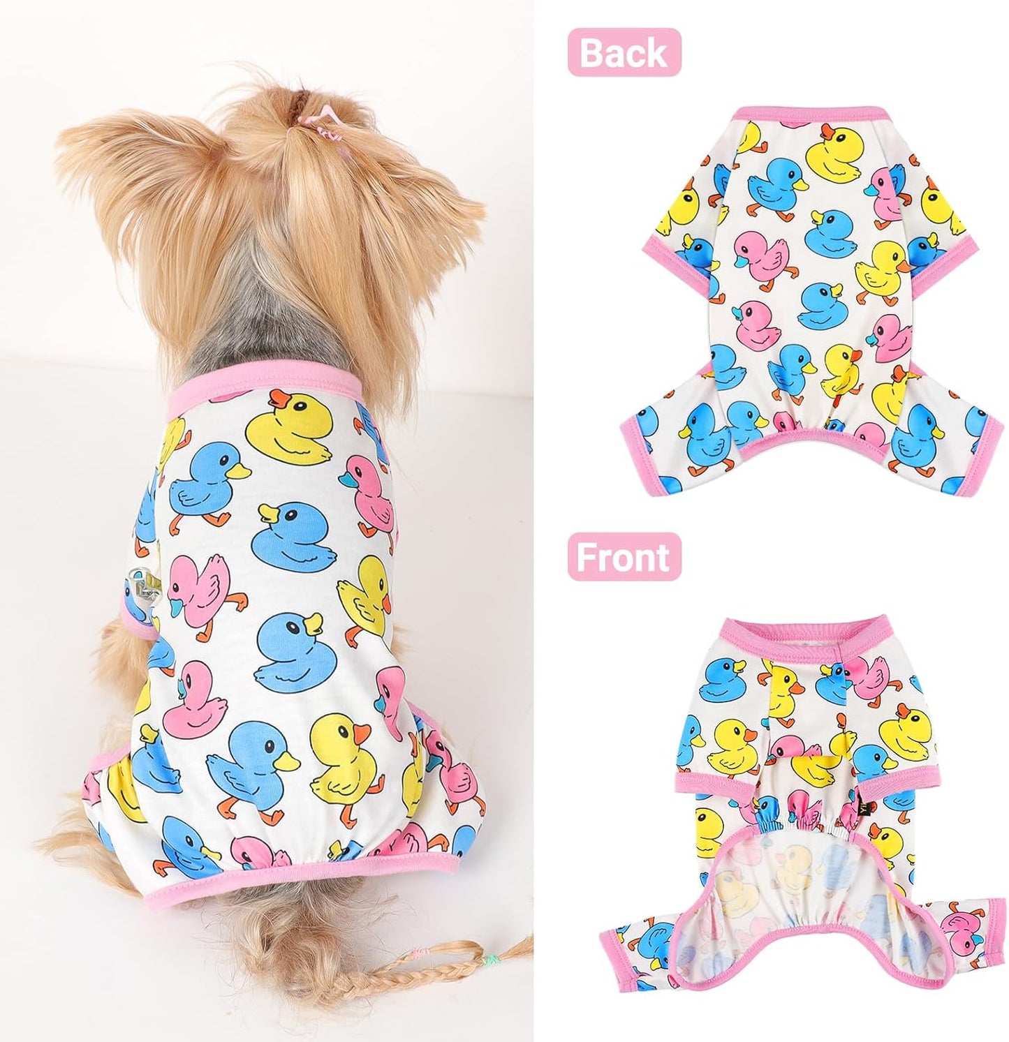 Dog Pajamas Small Sized Dogs Stretchable Summer Dog Clothes Pjs 4 Legs Girl Boy Cute Soft Puppy Outfits Doggie Cat Jammies Jumpsuit Sleeper for Pet (Duck, Small)