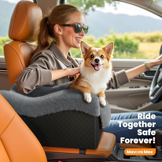 Portable Small Dog Seat for Car(Up to 11LB),Luxury Center Console Dog Car Seat Booster with Safety Tethers,Auti-Collapse Pet Travel Carrier for SUV,Truck.(Black/Grey)