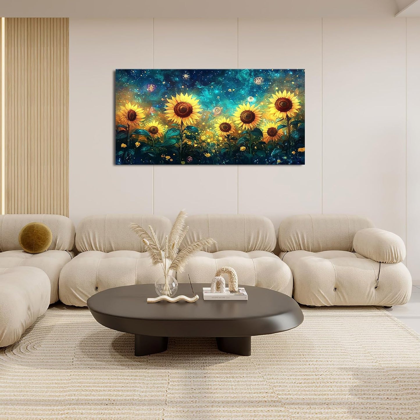 Quorin Sunflower Large Wall Art Starry Night Sky Pictures Sunflower Fields Wall Decor Canvas Print Painting Artwork for Bathroom Living Room Bedroom 30"x60"