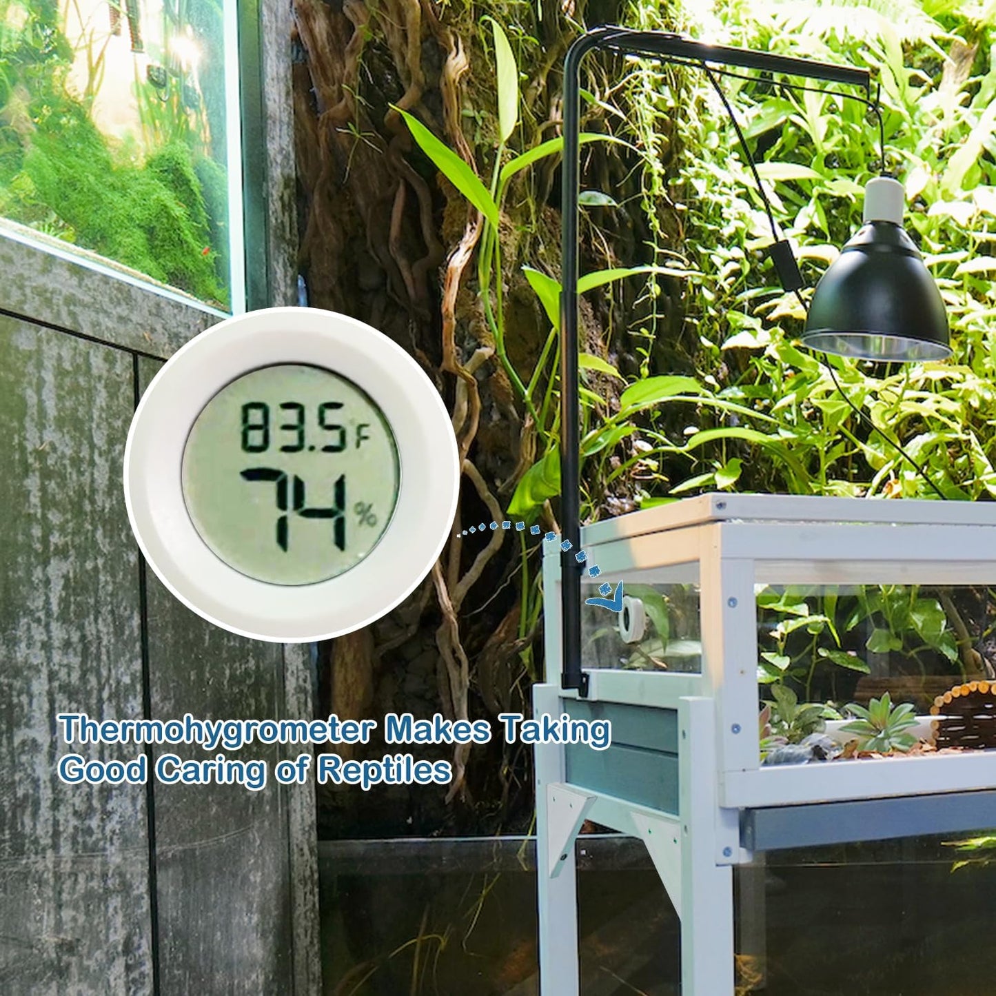 Tortoise Habitat Enclosure Turtle House Indoor Reptile Cage with Hygrothermograph Adjustable Lam Stand