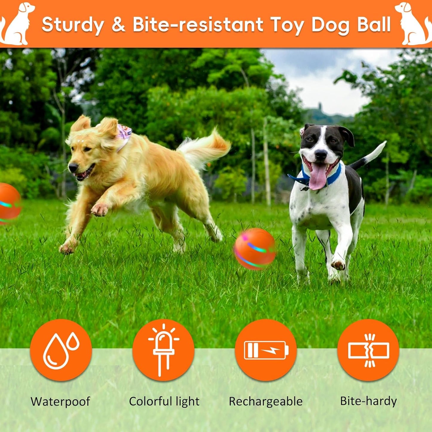 Interactive Dog Ball, Smart Interactive Dog Toys, Automatic Moving Vibrating Bouncing Pet Ball for Medium and Large Dogs, TPU Material, Rechargeable and Waterproof