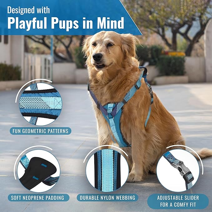 No-Pull Dog Harness with Handle - Escape Proof, Anti-Pulling, Grip Control, Multi-Angle Reflective for Safe Walks & Training, Easy On & Off, Metal Buckle–Pet Harness, Medium/Large Dogs- N H4- Blue