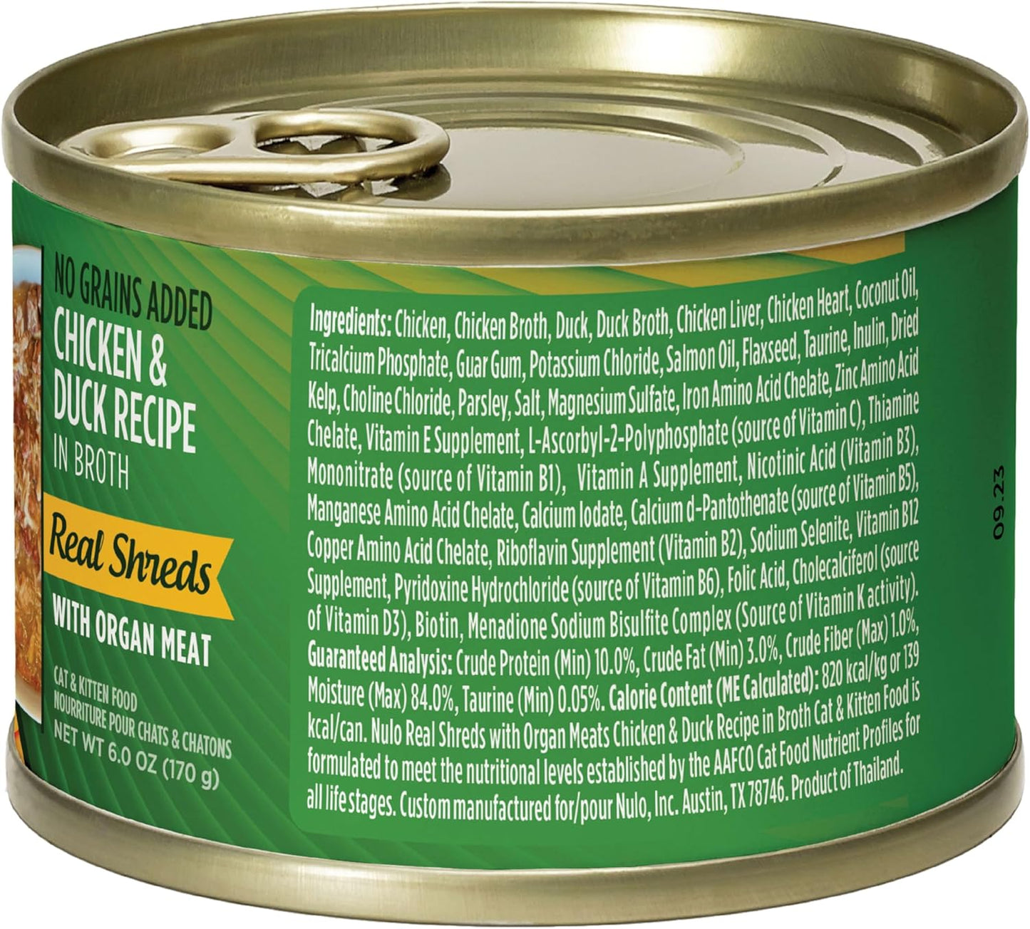 Nulo Real Shreds with Organ Meat Wet Canned Cat Food, Chicken & Duck, 6.0 Ounce, 8 Cans