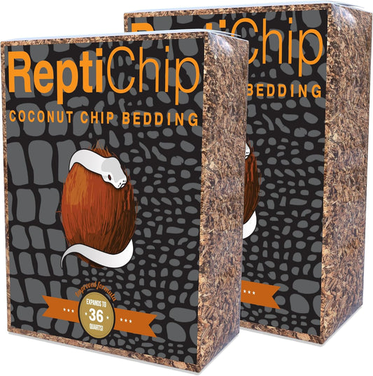 ReptiChip Reptile Bedding Loose Coconut Chip 36 Quart 2 Pack Coco Husk Substrate Mulch for Snake Habitat, Ball Python Terrarium, Turtle Tanks, Tortoise Enclosure