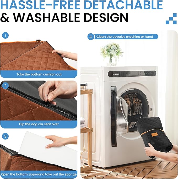 Dog Car Seat for Medium Dogs - Pet Car Seat with 2 Safety Straps & Waterproof Padding, Portable Pet Carrier for Cars, Trucks & SUVs, Comfortable Booster Bed for Pets Up to 55lbs (Black/Coffee)