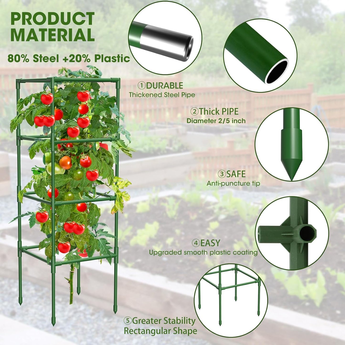 6 Pack Tomato Cages, 41.7" H Square Tomato Plant Stakes Support Cages Trellis for Garden Climbing Vegetables Flowers Fruits,Extra Bold