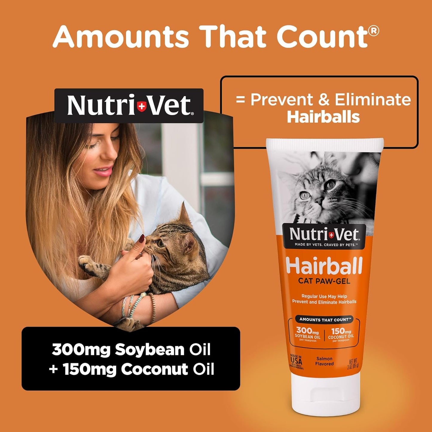 Nutri-Vet Hairball Paw Gel, Cat Hairball Remedy, Kitten Supplies, Hair Ball Relief for Cats, Fur Ball Remedy, Soybean & Coconut Oil, Salmon Flavor, 3 oz