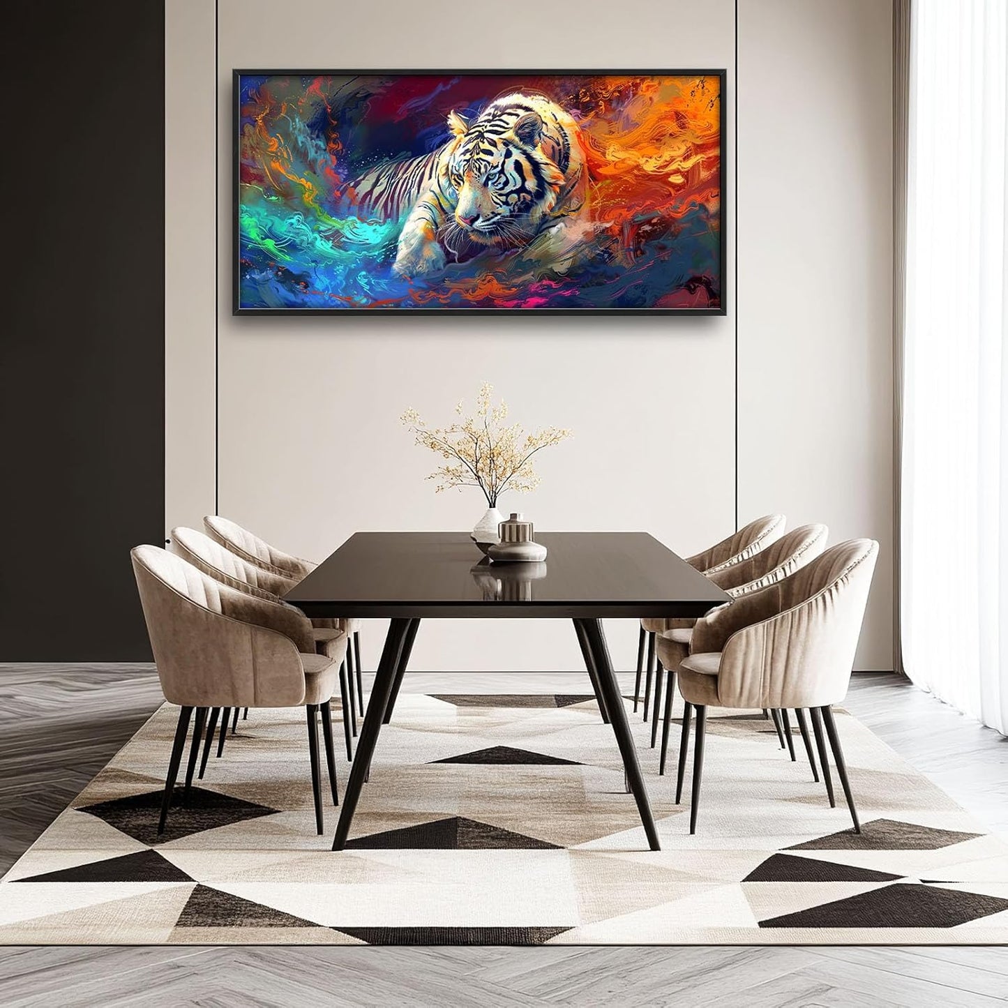 Quorin White Tiger Large Wall Art Abstract Colorful Tiger Animal Pictures Wall Decor Canvas Print Painting Artwork for Bathroom Living Room Bedroom 60L x 30W