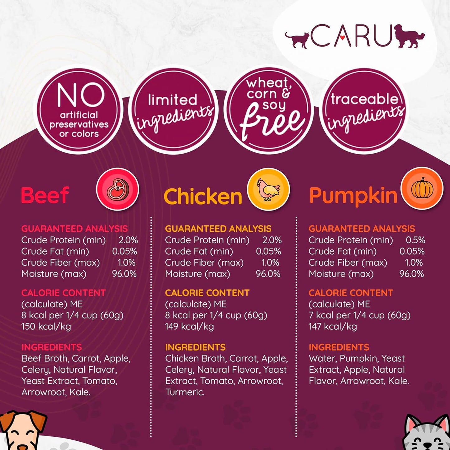 Caru - Daily Dish Chicken Bone Broth Meal Topper for Dogs & Cats - Savory Pour-Over Broth - 3 Pack
