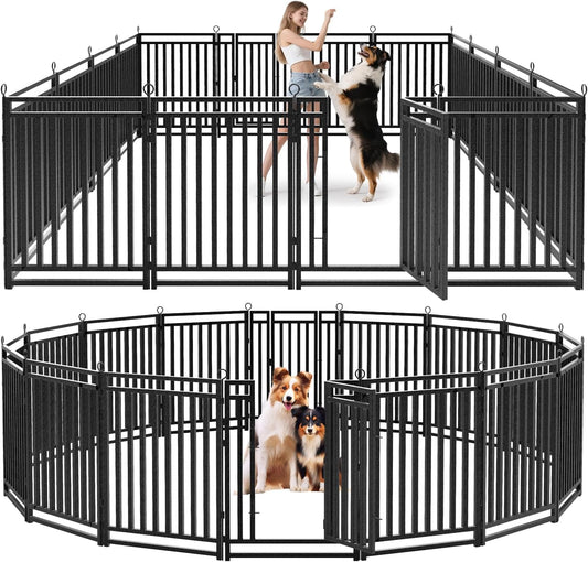 Dog Fence Outdoor Indoor, 40" Inch Height 16 Panels Dog Playpen for Large/Medium/Small Dogs Metal Dog Pen for Yard Camping and RV | Black-Silver