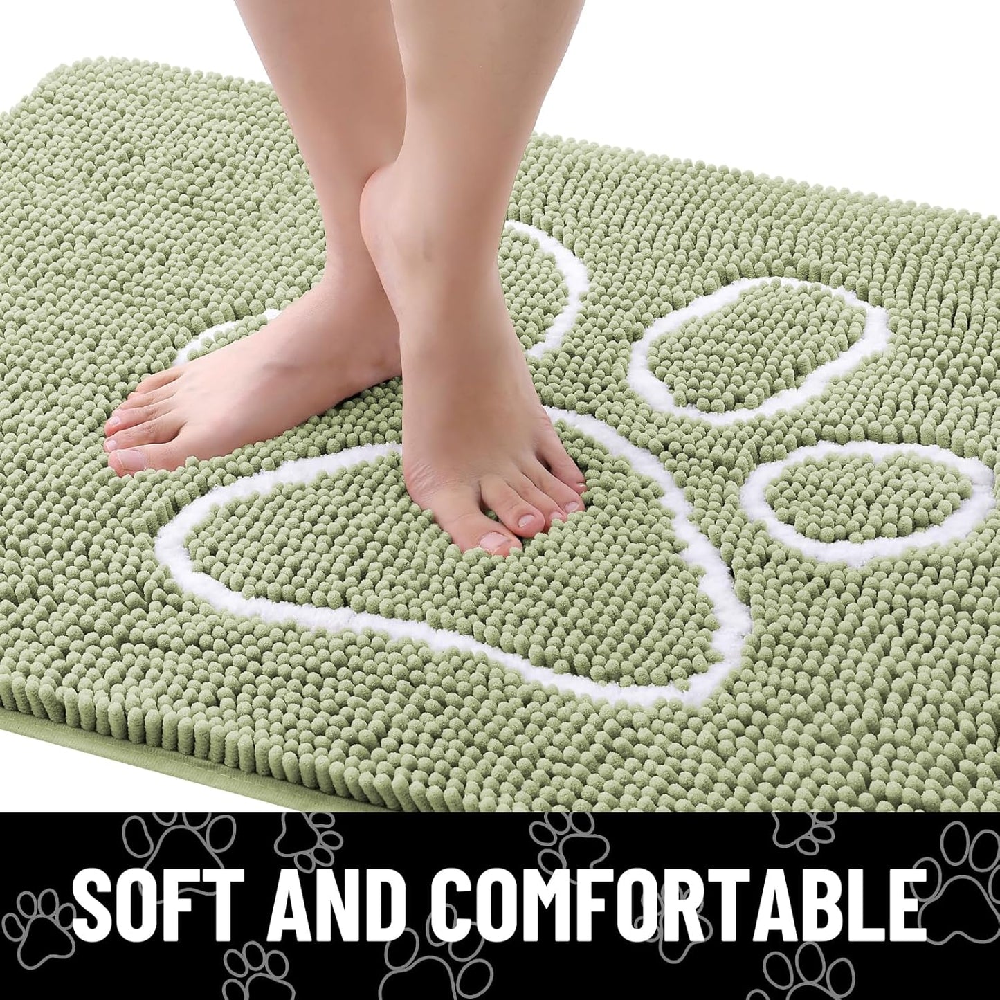 Smiry Dog Door Mat for Muddy Paws, Absorbent Dirt Trapper Non Slip Quick Dry Washable Chenille Mat for Mud Dogs, Entry Rug for Indoor and Outdoor (47x32 Inches, Sage Green)