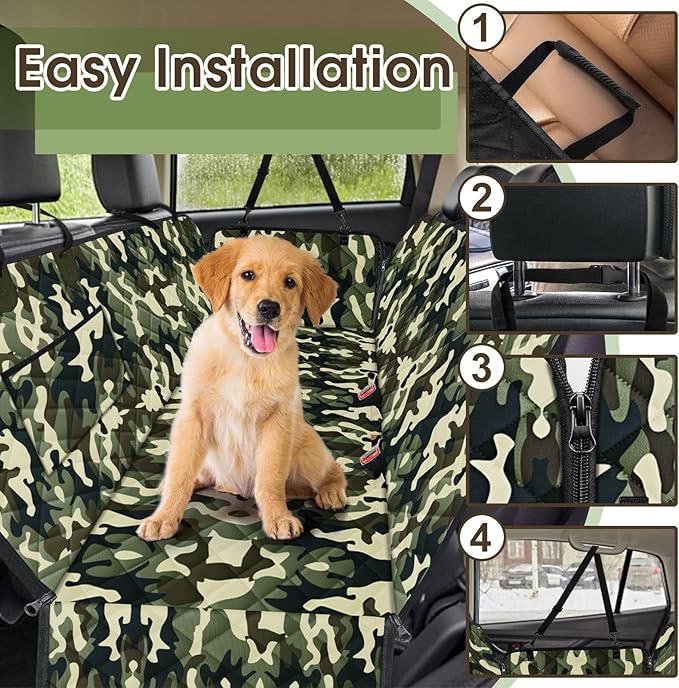Dog Car Seat Cover, Durable Waterproof Scratch Proof Nonslip Dog Hammock, Pet Back Seat Covers with Pocket for Cars SUVs and Trucks - S, Camouflage