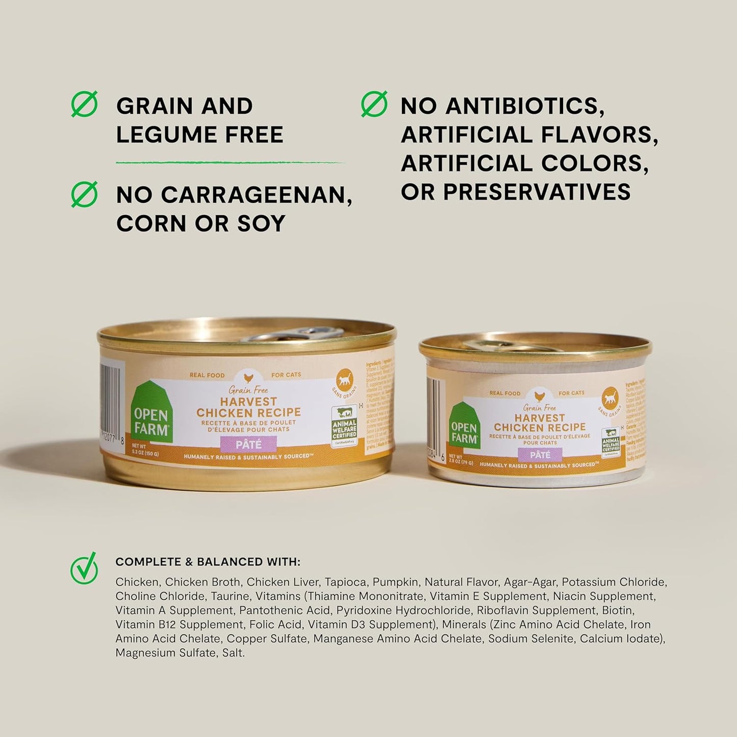 Open Farm Canned Cat Food, Paté for Complete & Balanced Nutrition, Grain-Free and Legume-Free Wet Cat Food, Harvest Chicken Recipe, 2.8oz Cans (Case of 18)