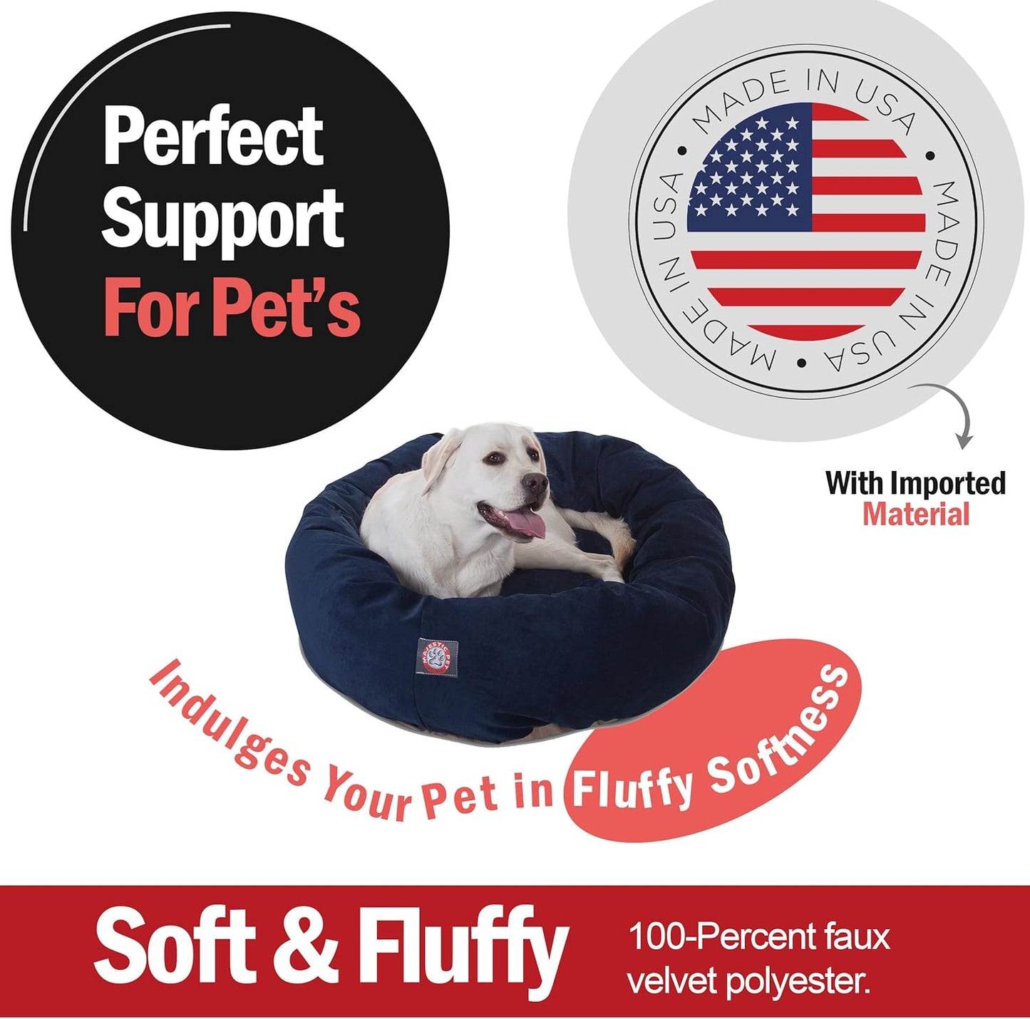 Majestic Pet 40 Inch Micro Velvet Calming Dog Bed Washable 40x29x9 (inch) – Cozy Soft Round Donut Dog Bed with Spine for Head Support - Pet Bed Large – Navy (2025)