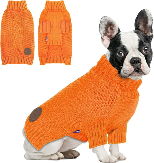 cyeollo Dog Sweater Pullover Turtleneck for Dogs, Classic Knitwear Fall Winter Cold Weather Dog Clothes Warm Pet Apparel Small Medium Large Pet Sweaters, Orange L
