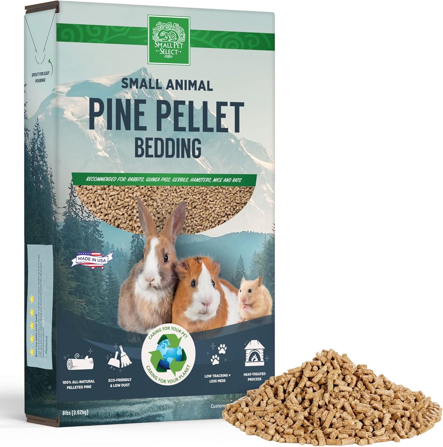 Small Pet Select Pine Pellet Bedding 8lb, Litter Pellets for Rabbit, Guinea Pig, Hamster, Bunny and other Small Animals, Made in USA, 8lb