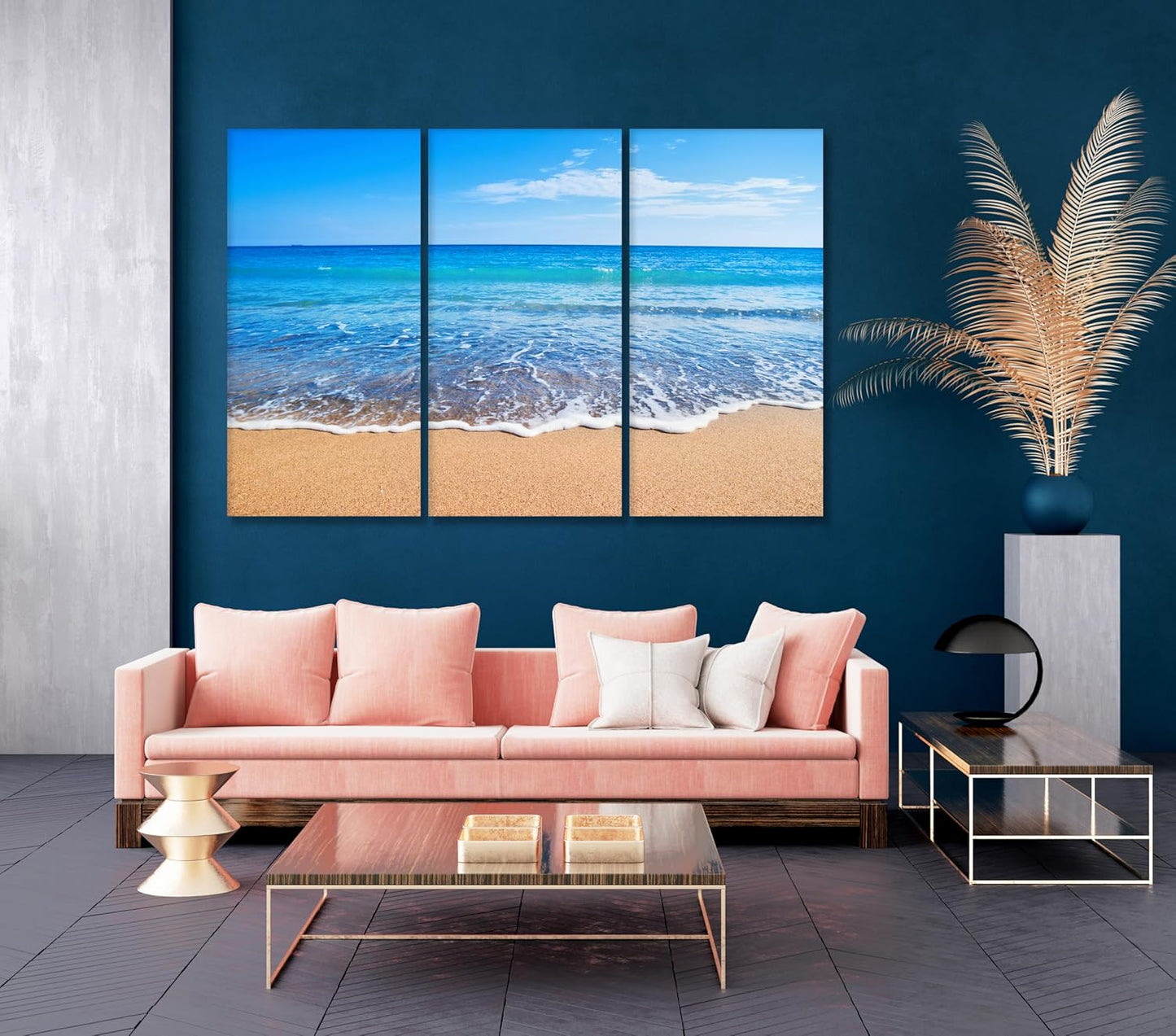 Nature Wall Art Prints - Ocean Forest Mountain Lake Canvas Landscapes - Small to Extra Large Living Room Bedroom Kitchen Bathroom Décor (Sandy Ocean Beach, 47L" x 71W" - 3 panels)