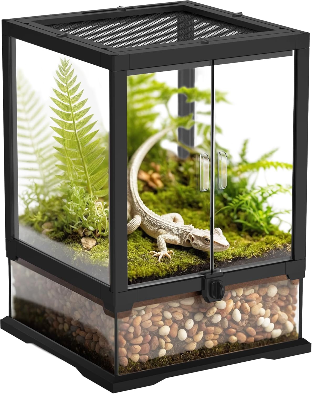 12’’x 12’’x 18’’ Reptile Terrarium with Full View Tempered Glass, 10 Gallon Reptile Habitat Comes with Mesh Top Vent, Suitable for Small Reptiles Such as Gecko, Snake, Frog and Mantis