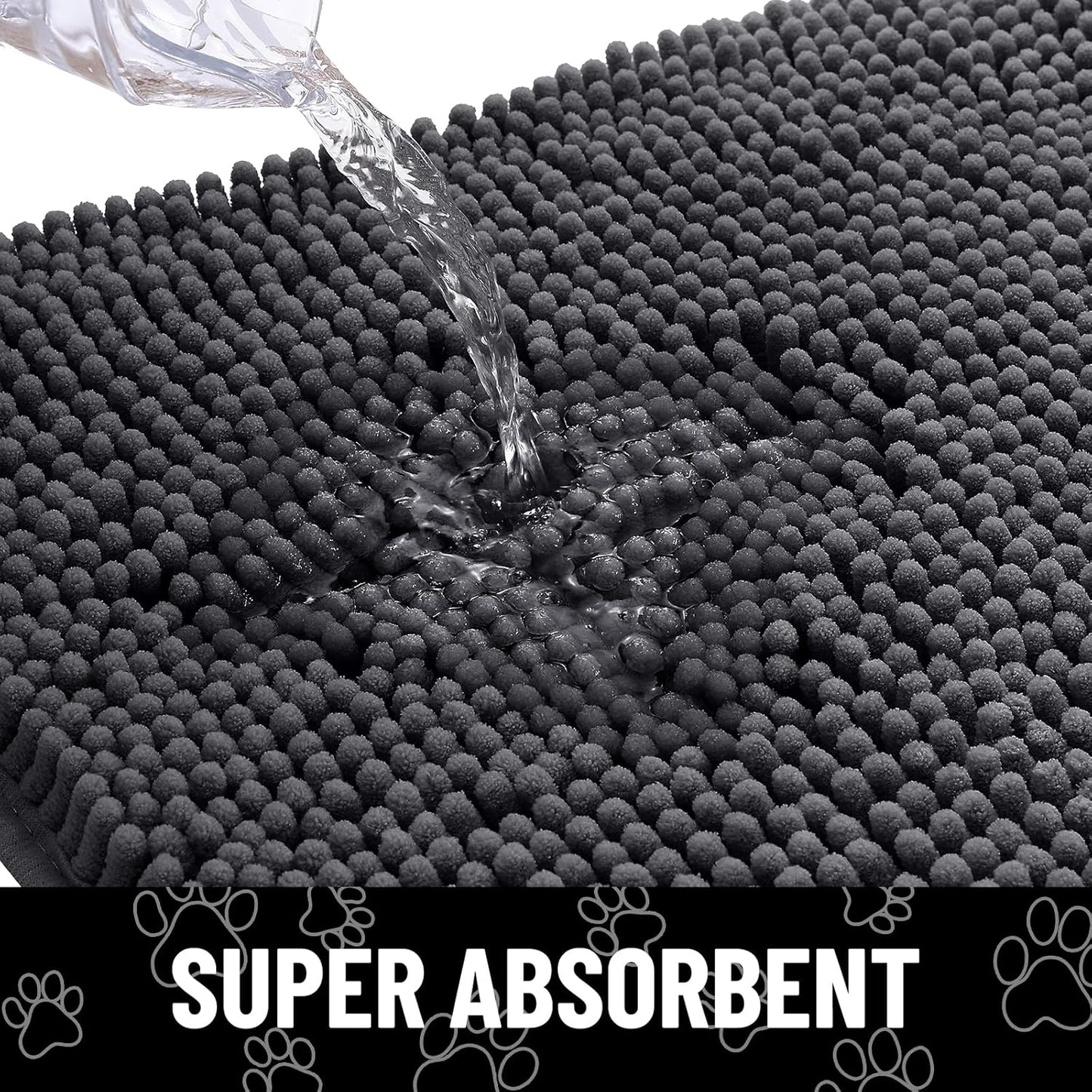 Smiry Dog Door Mat for Muddy Paws, Absorbent Dirt Trapper Non Slip Quick Dry Washable Chenille Mat for Mud Dogs, Entry Rug for Indoor and Outdoor (30x20 Inches, Dark Grey and White)