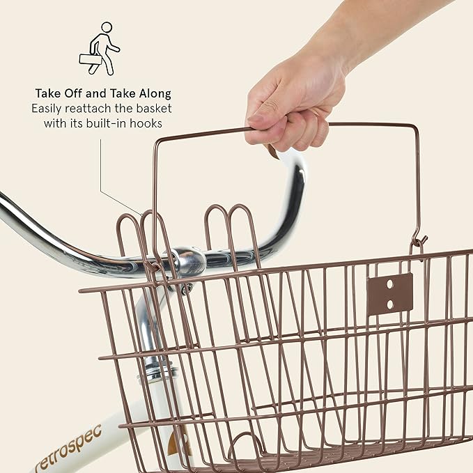 Retrospec Apollo-Lite Lift-Off Bike Basket - Detachable Steel Handlebar Basket with Carrying Handle for Commuting, Shopping & Beach Trips - 14.5in x 9.5in Weather-Resistant Biking Gear